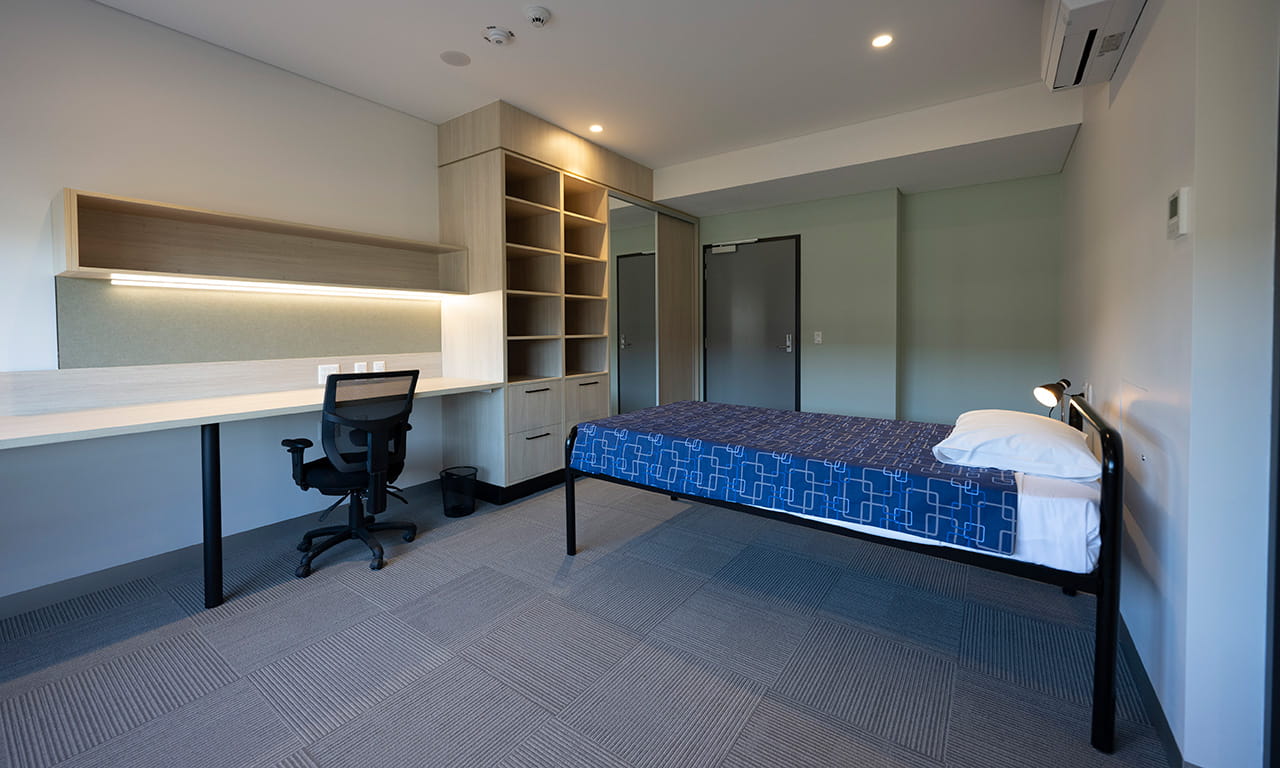 Single bedroom with its own ensuite at living-in accommodation at Tobruk Barracks, Puckapunyal, Victoria.
