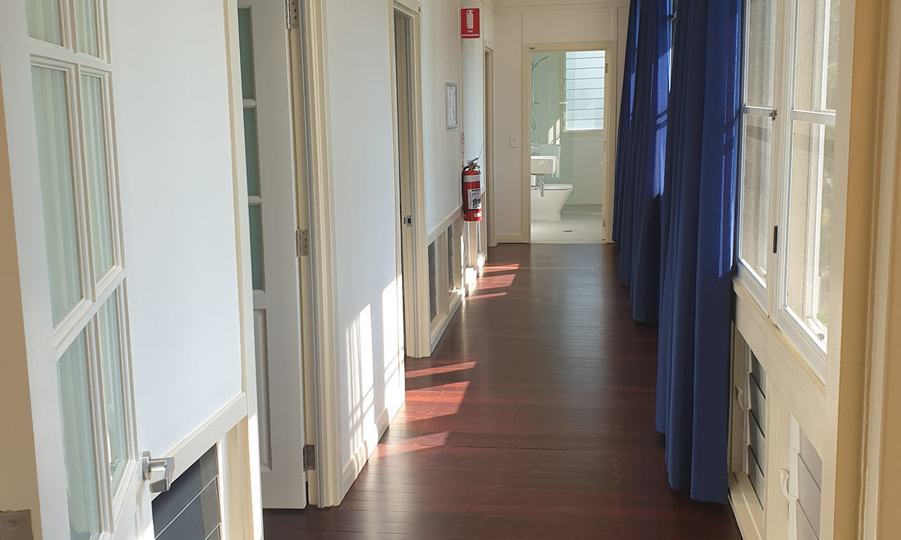 The Banksian House hallway, after restoration works by Aurecon.