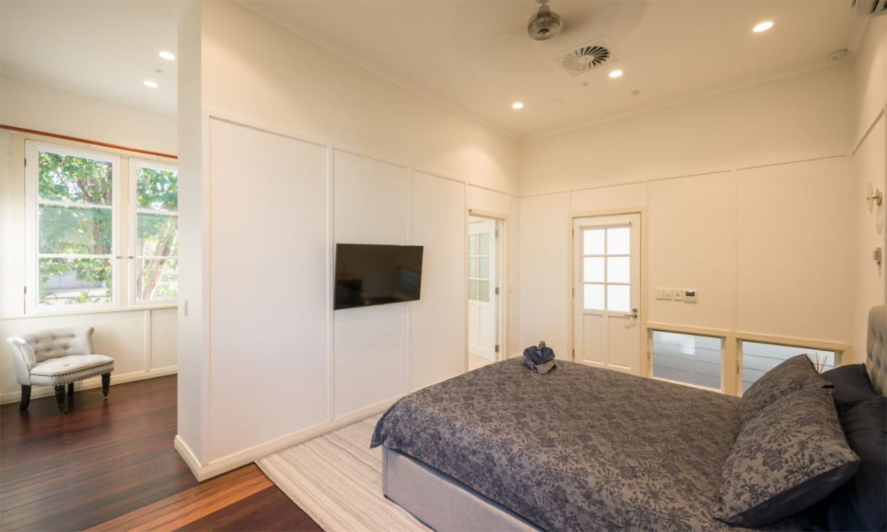 The Banksian House master bedroom, after restoration works by Aurecon.