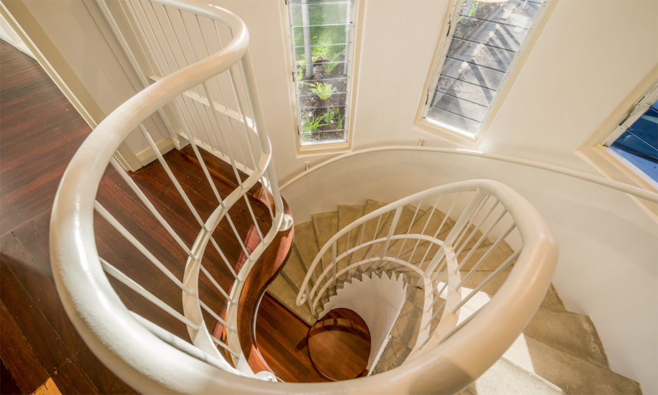 The Banksian House internal stairway, after restoration works by Aurecon.