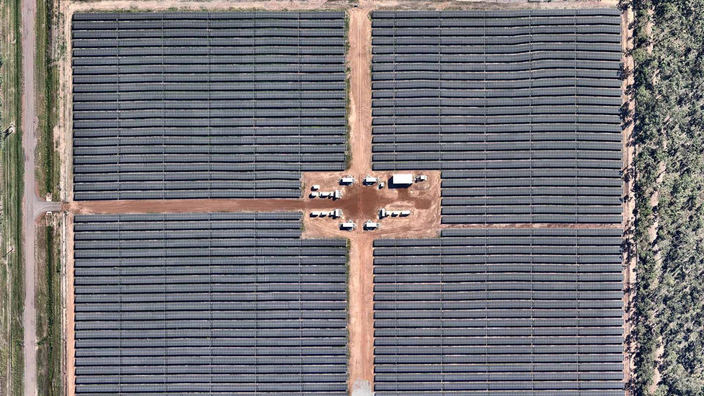 Overhead visual of solar farm at Robertson Barracks, Australia.