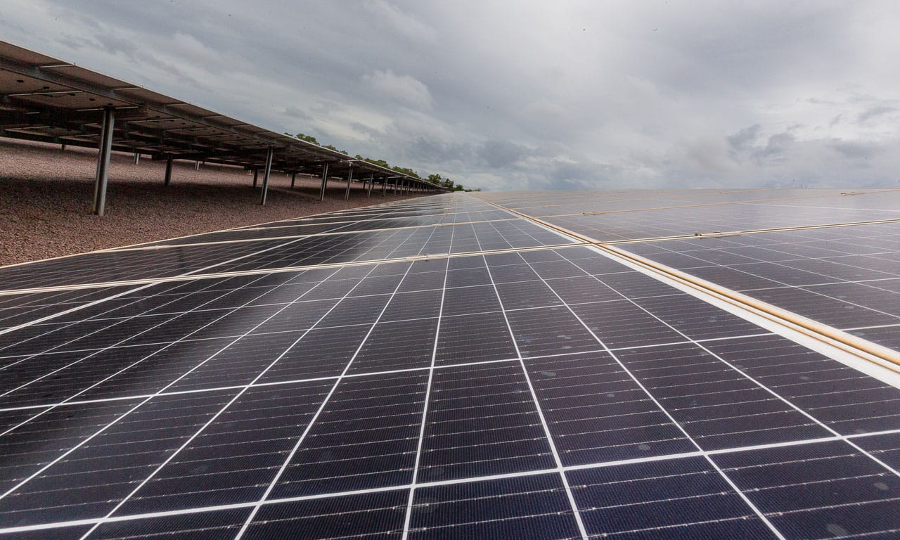 Close-up image of the solar panel system at RAAF Darwin base in Northern Territory, Australia.