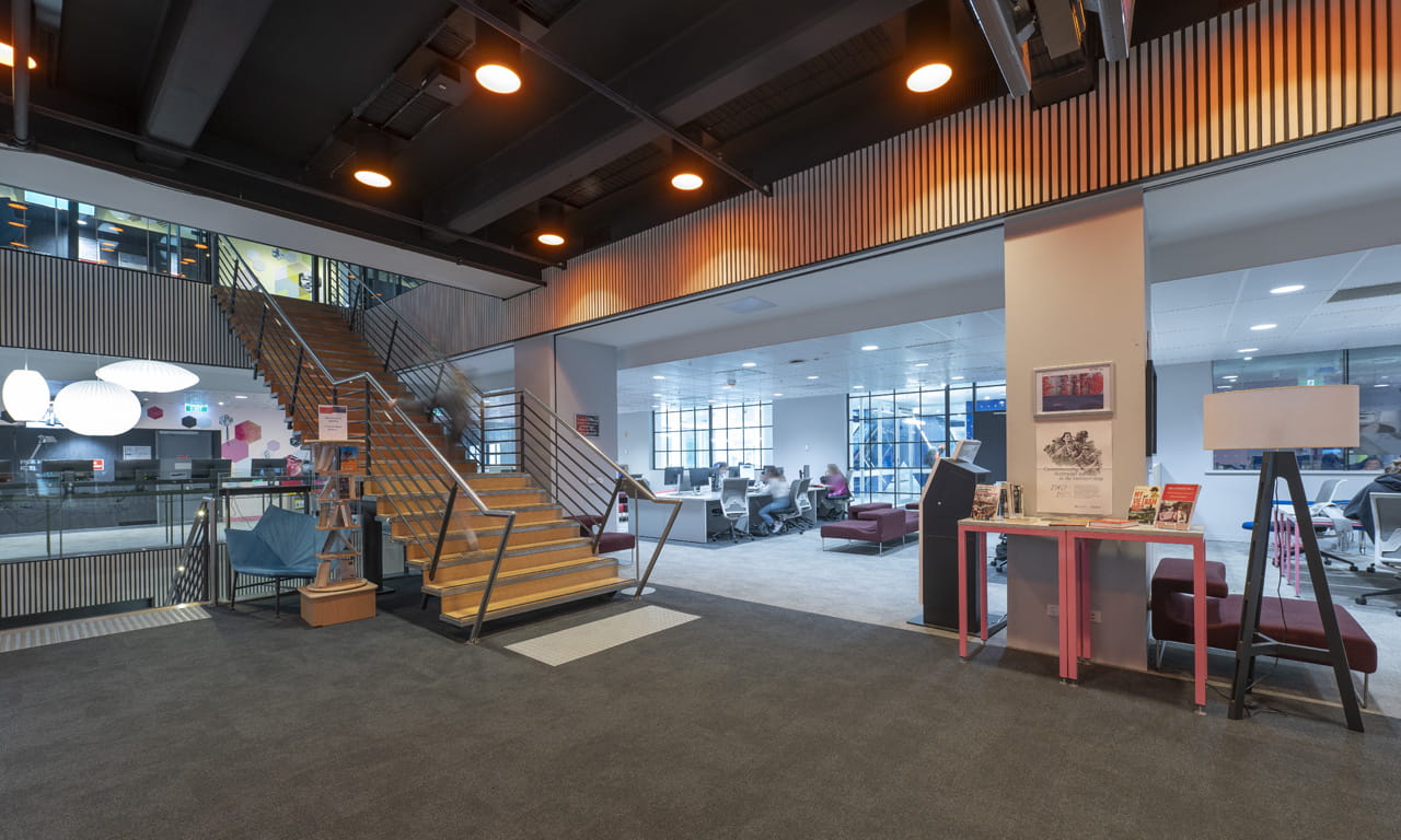 Each floor of the new building is connected directly to the corresponding floor of the Mary Glowrey Building, allowing seamless transition between learning spaces.