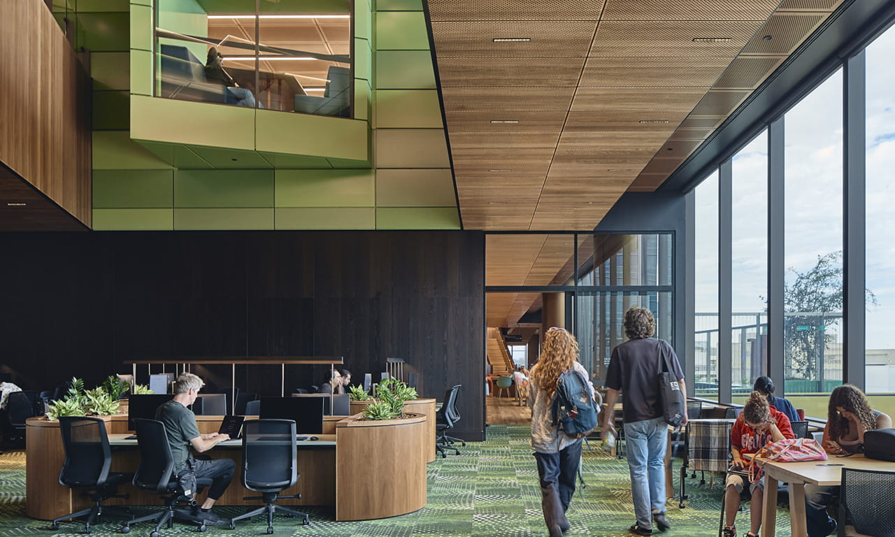 The all-electric campus was designed to achieve a 5 Star Green Star Design &amp; As Built v1.3 rating.