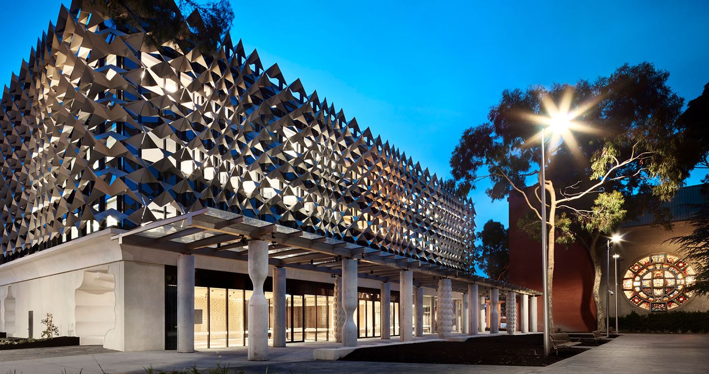 Distinctly mid-20th century design for the new Chancellery at Monash University. Image courtesy of Rhiannon Slatter.