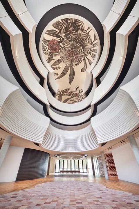 Preston’s over-scaled banksia and tea tree is revealed on the acoustic ceiling. Image courtesy of Rhiannon Slatter.