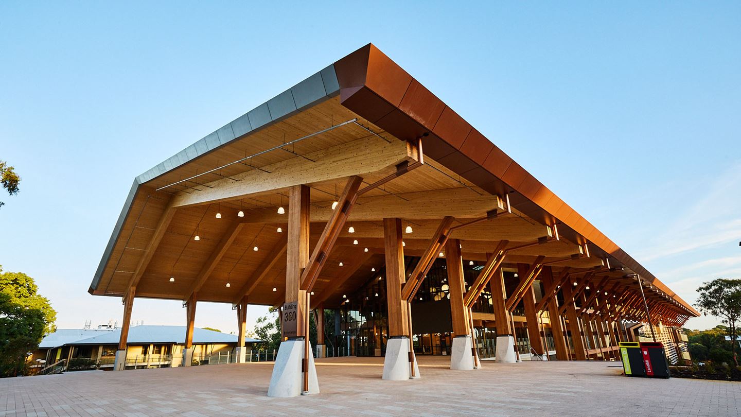 Murdoch University Boola Katitjin, Australia’s tallest commercial engineered timber building. Image courtesy of Murdoch University.