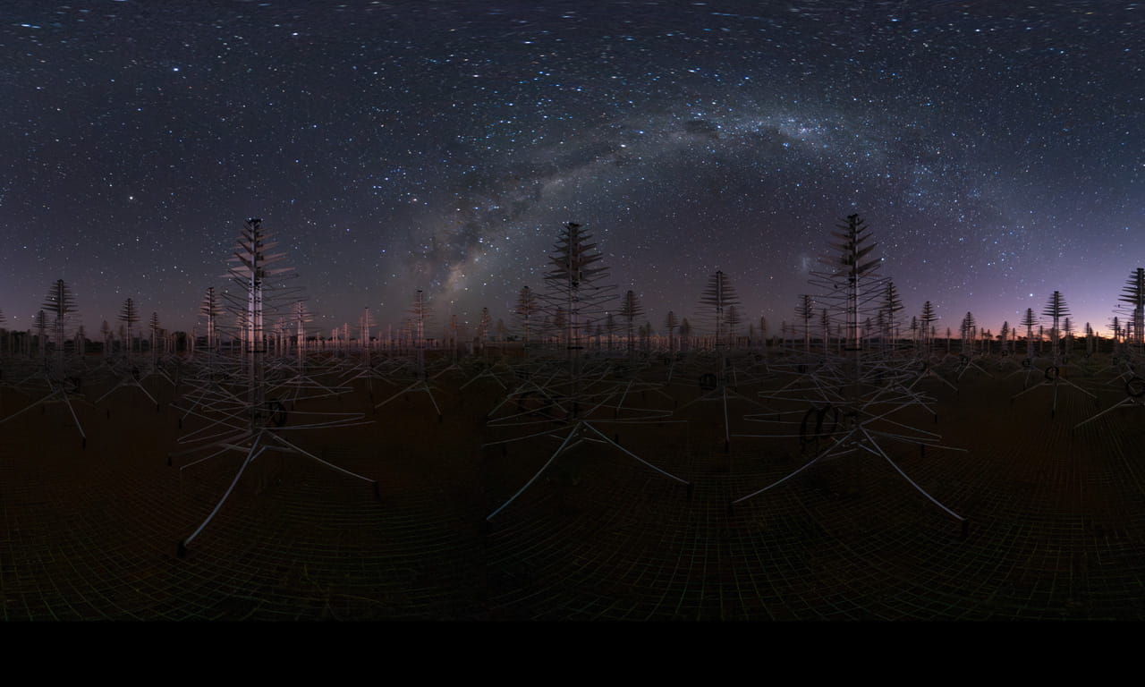 360-degree image of SKA-Low Telescope taken at twilight.