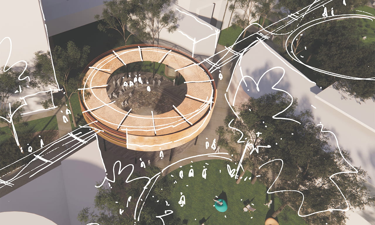 Pathway rendering of the University of Sunshine Coast by Lat Studios.