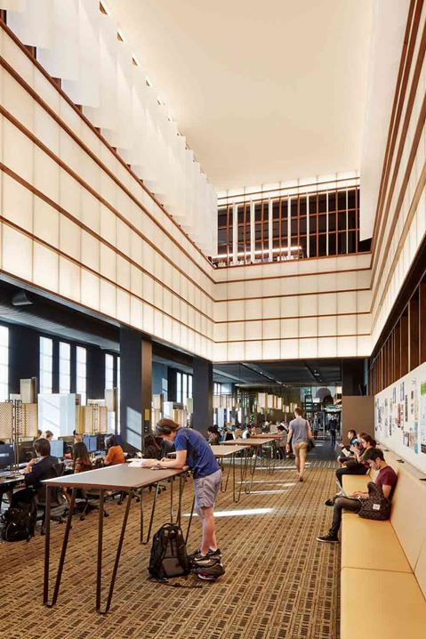 Aurecon’s lighting strategy highlights the architectural elements of the building.