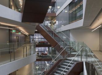 The building makes prominent use of stairways to move people around the building and to reduce lift energy use.