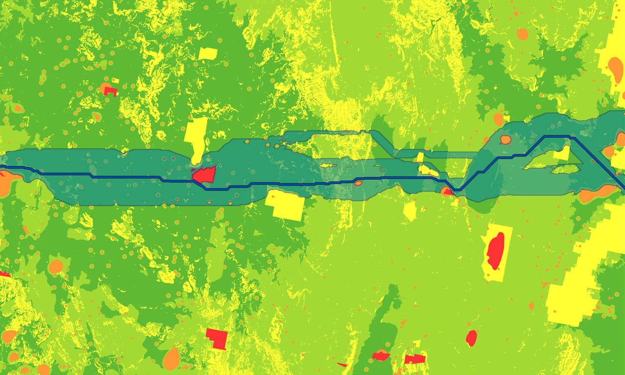 The digital corridor planning assessment tool (RPAT) assessed corridor options of least impact.