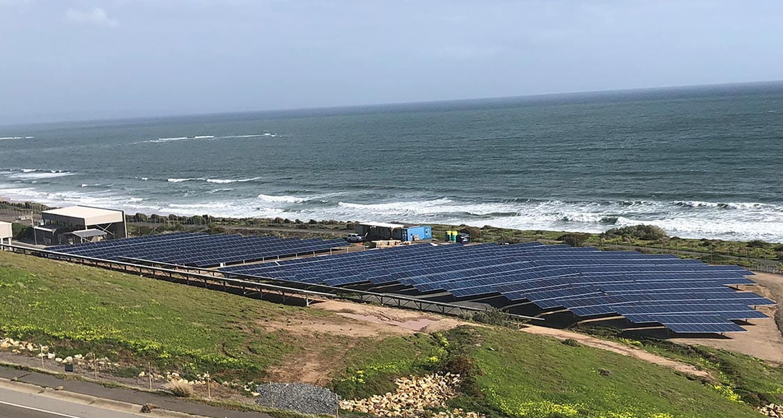 Zero Cost Energy Future: Christies Beach Wastewater Treatment Plant solar site. Image courtesy of SA Water.