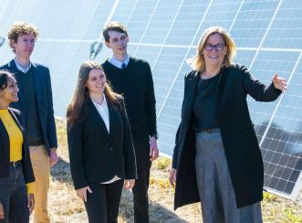 Professor Peta Ashworth, Director of the Andrew N. Liveris Academy for Innovation and Leadership and UQ Chair in Sustainable Energy Futures, with students at the opening of Warwick Solar Farm. Image courtesy of Glenn Hunt.