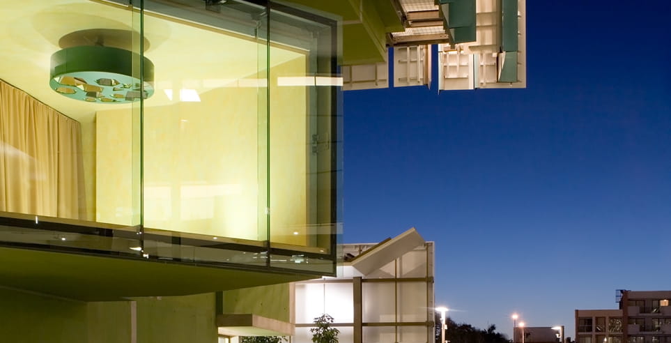 One of numerous large windows used throughout the State Library of Queensland.