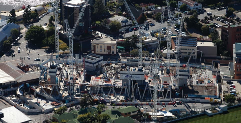 An aerial view of construction on the Queensland Childrens Hospital.