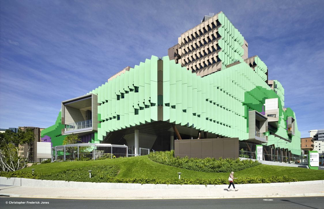 An exterior view of the Queensland Childrens Hospital. Image courtesy of Christopher Frederick Jones.
