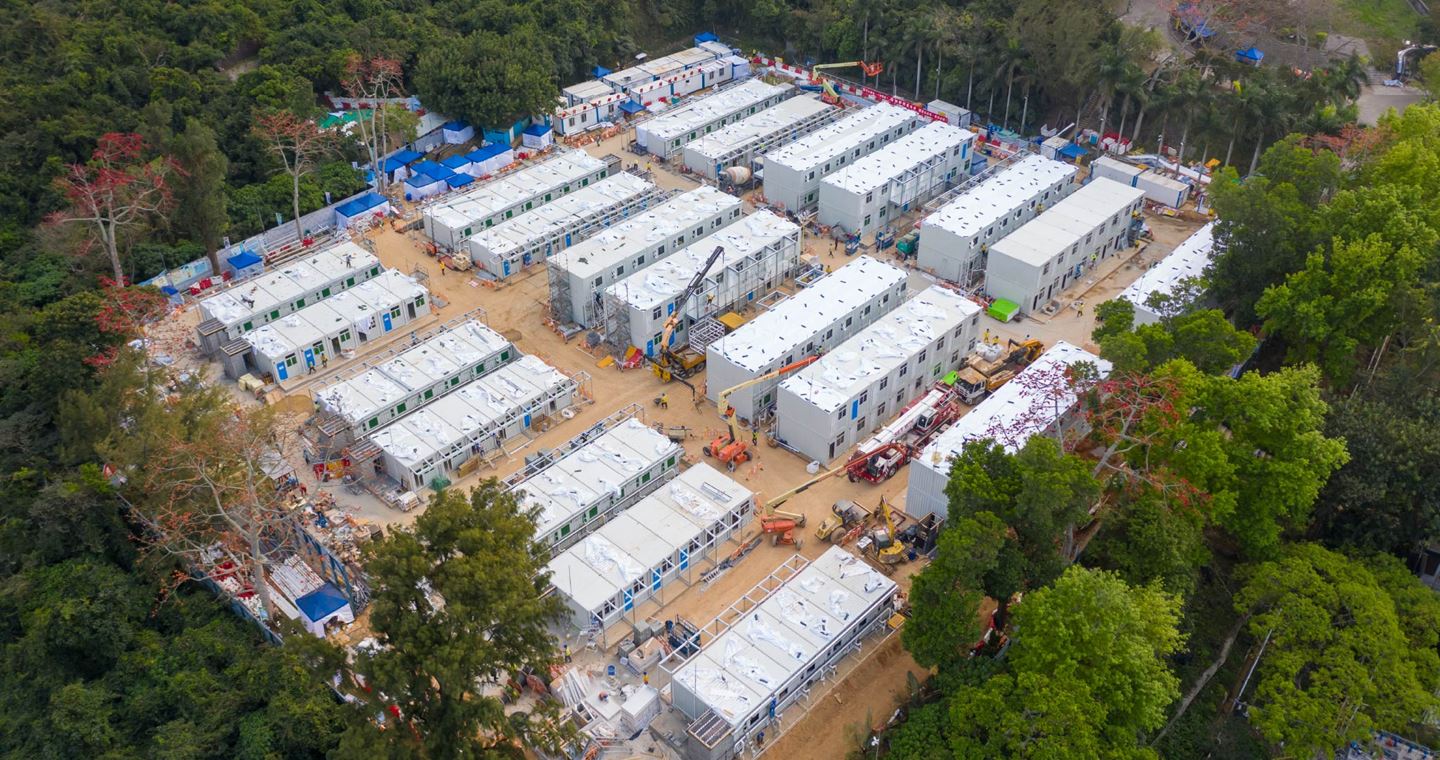 A temporary quarantine village, designed and built in Hong Kong.