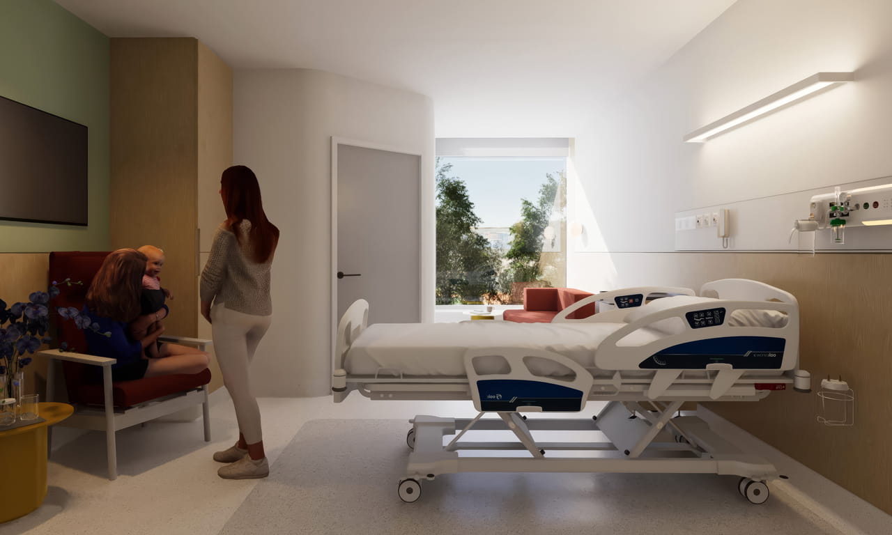 Artist impression of patient rooms in new Women’s and Children’s Hospital in Adelaide, South Australia.