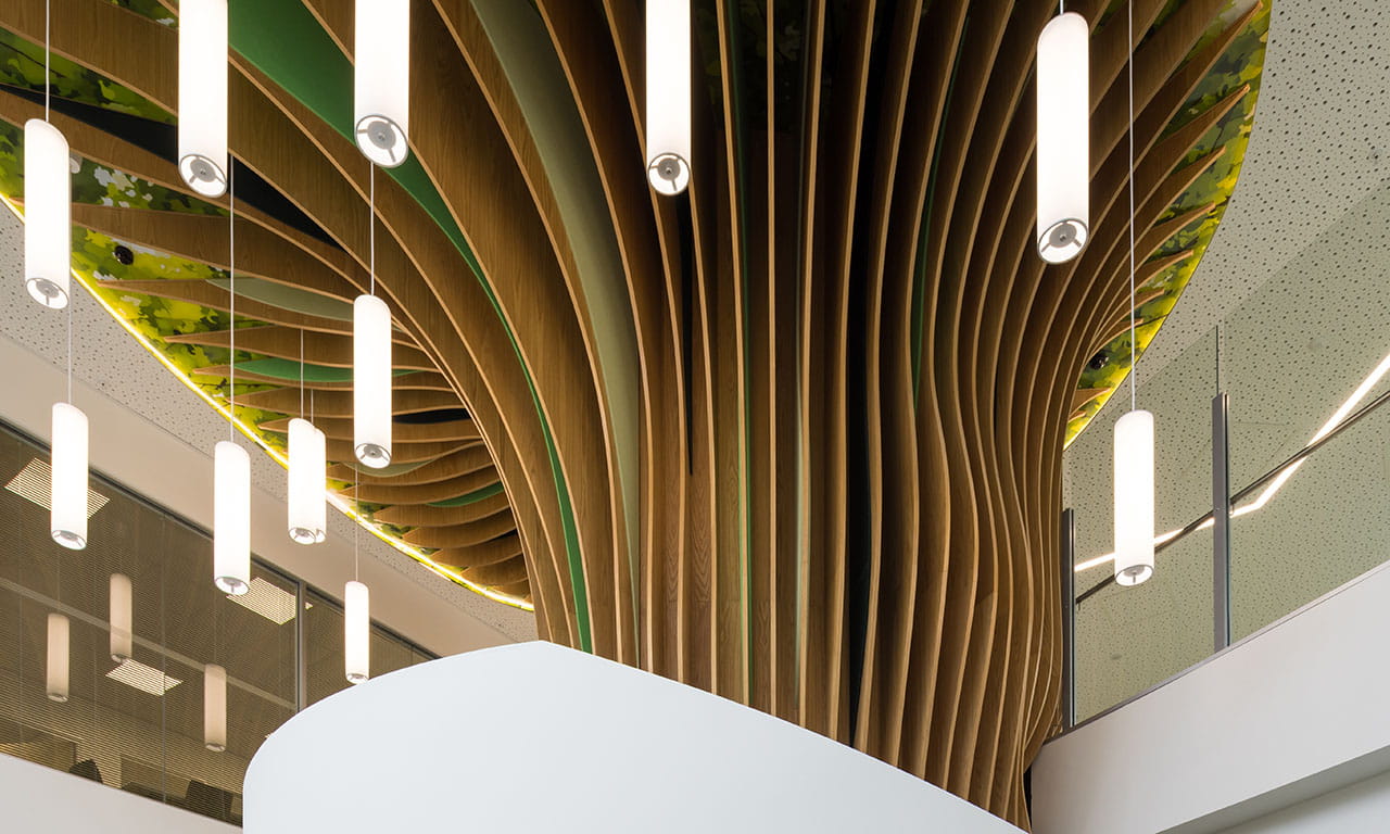 Aurecon designed a spectacular tree shaped circular staircase that is at the heart of the building.