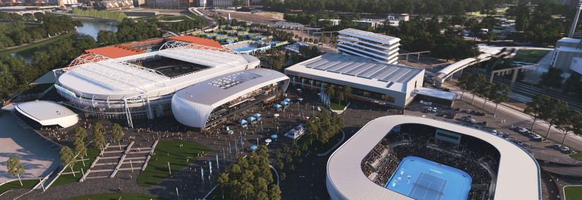 World-class sports and entertainment Melbourne Park Stage 3 Redevelopment. Image courtesy of Victorian Government Melbourne Park Redevelopment.