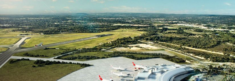 The Perth Airport expansion serves a new runway, substantial taxiways, and aprons.