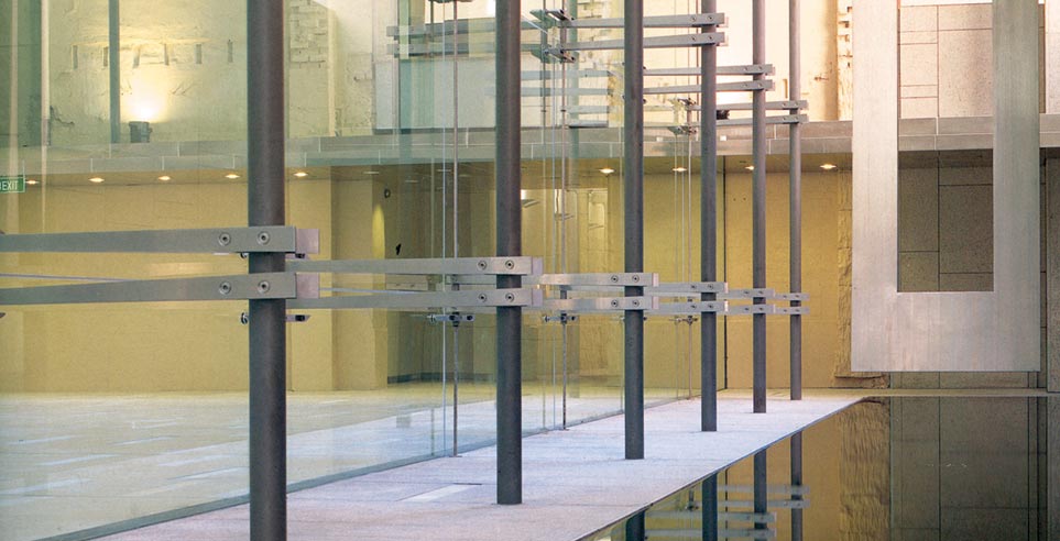 The expansive glass entry lobby at 363 George Street.