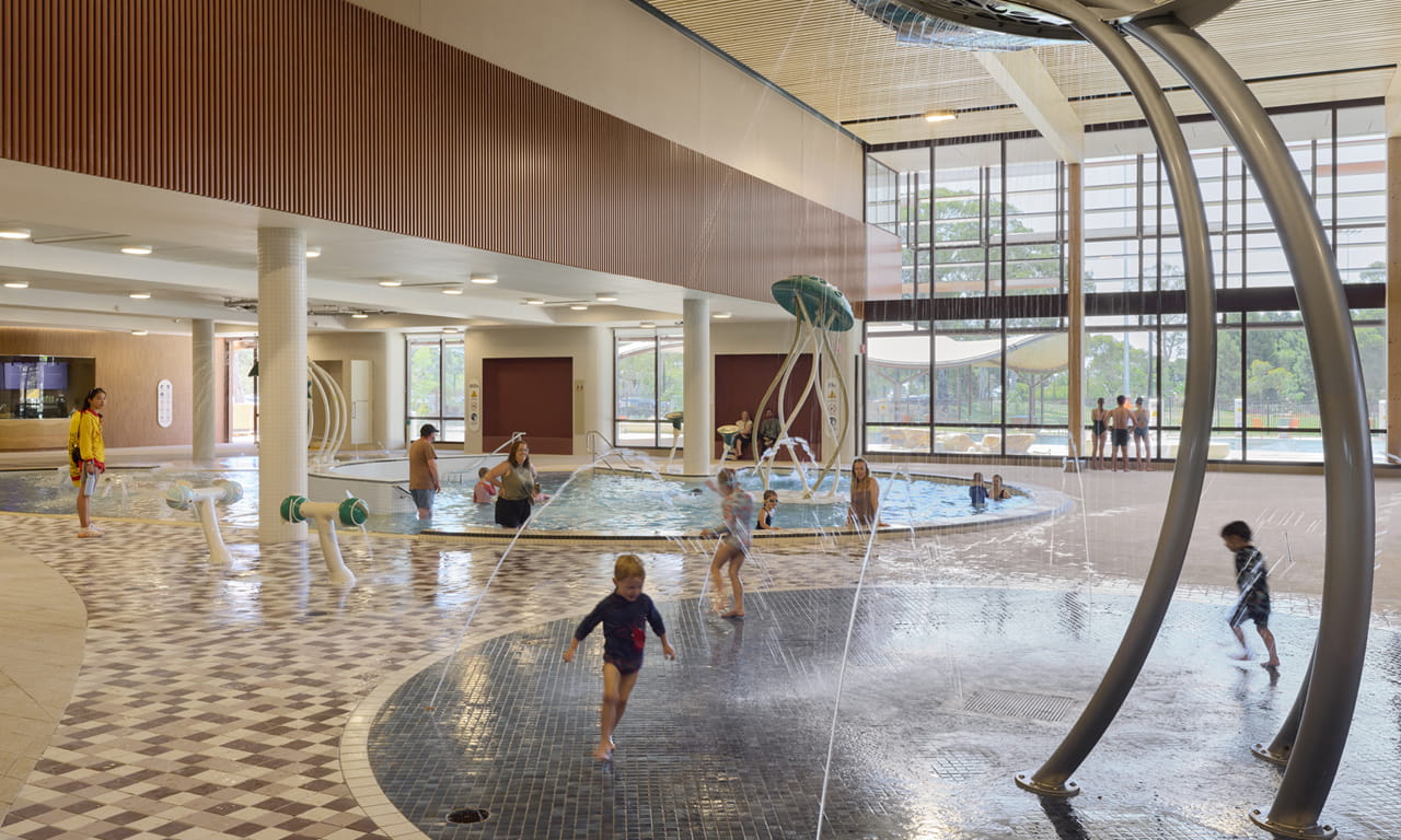 The Adelaide Aquatic Centre features a splash deck, toddler pool and leisure water space with multiple water play experiences for kids to enjoy. Image courtesy of DIT.
