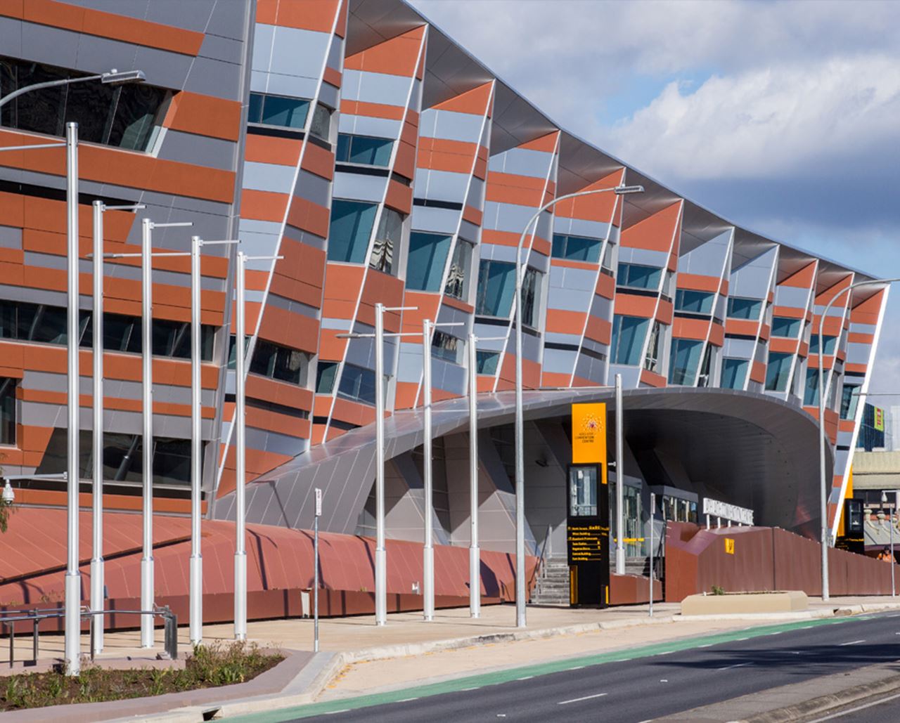 Structural steel solutions delivered an architectural appearance inspired by the Flinders Ranges in outback South Australia. Image courtesy of Adelaide Convention Centre.