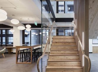 A focal point of the Adelaide office project is the innovative ‘floating’ timber staircase constructed using cross-laminated timber.