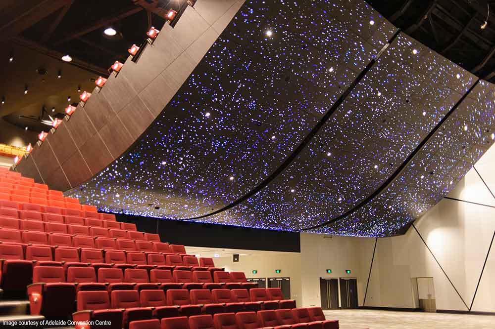 Aerial view of the Starry Night backdrop at the Adelaide Convention Centre East Building Plenary Hall. Image courtesy of Adelaide Convention Centre.