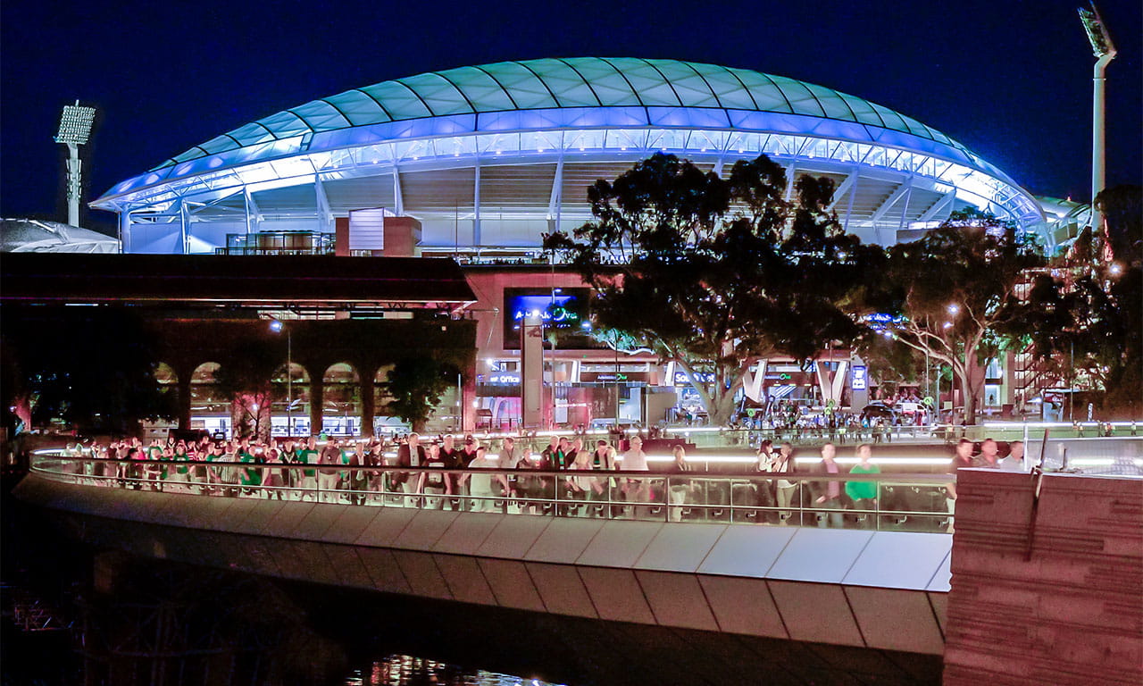 Fans leaving the Adelaide Oval after attending a game.