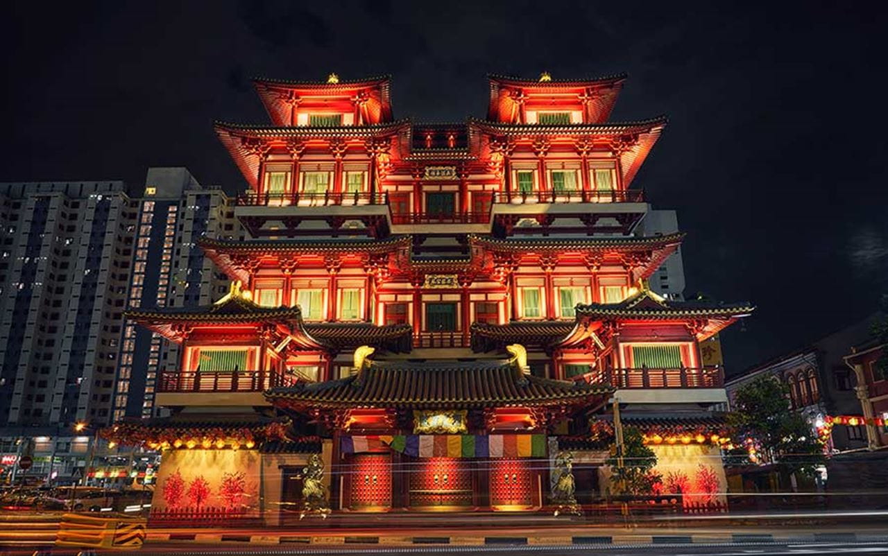 Aurecon proposed a new lighting system for all the public interior and exterior areas of Buddha Tooth Relic Temple.