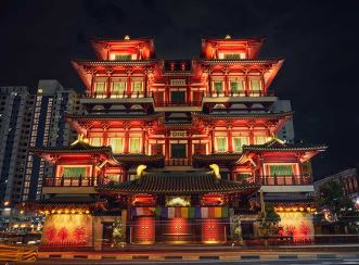 Aurecon proposed a new lighting system for all the public interior and exterior areas of Buddha Tooth Relic Temple