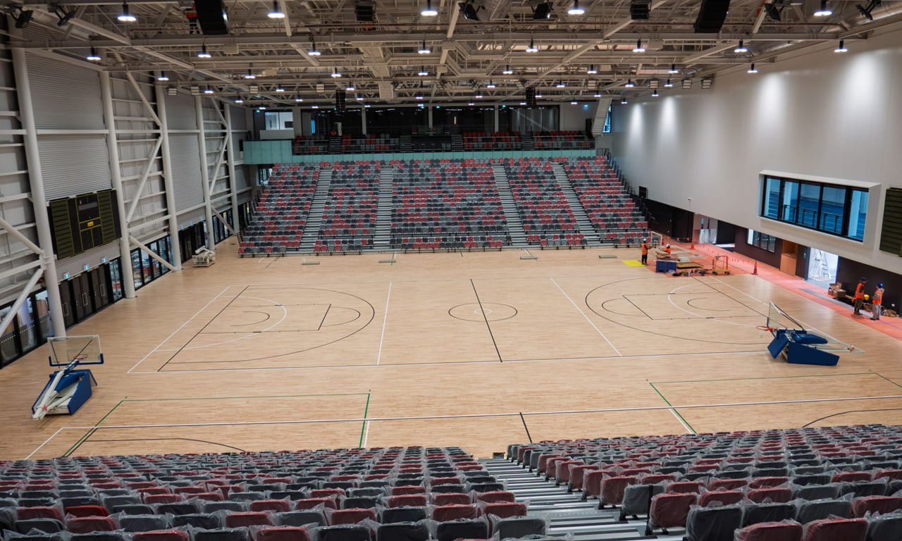 Parakiore's Show Courts are almost the size of a supermarket at 2,900 square metres, purpose-built to host televised games and high-performance sport.