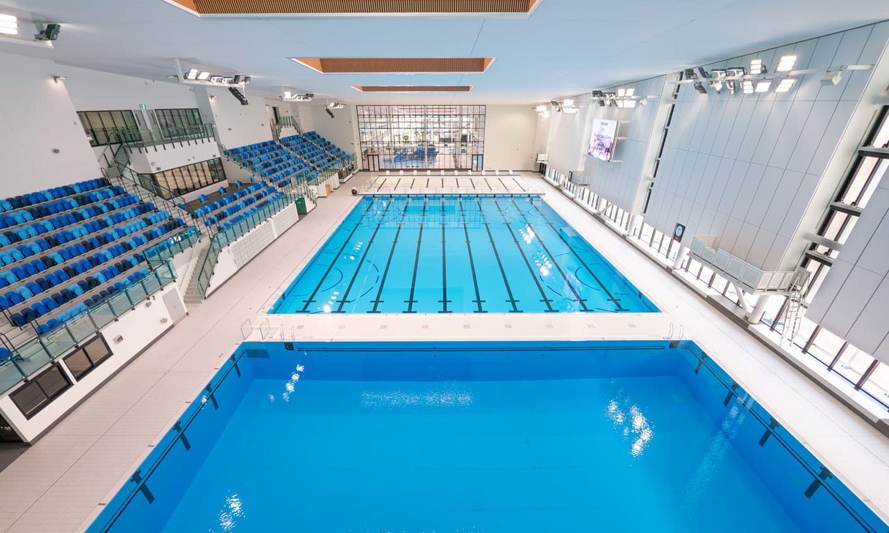View from top of diving pool at Parakiore Recreation and Sports Centre.