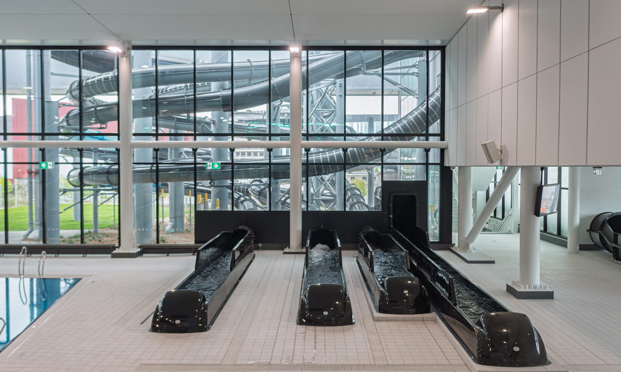 Parakiore's aquatic centre includes five eel-inspired hydro slides, featuring New Zealand's first Looping Rocket trapdoor slide.