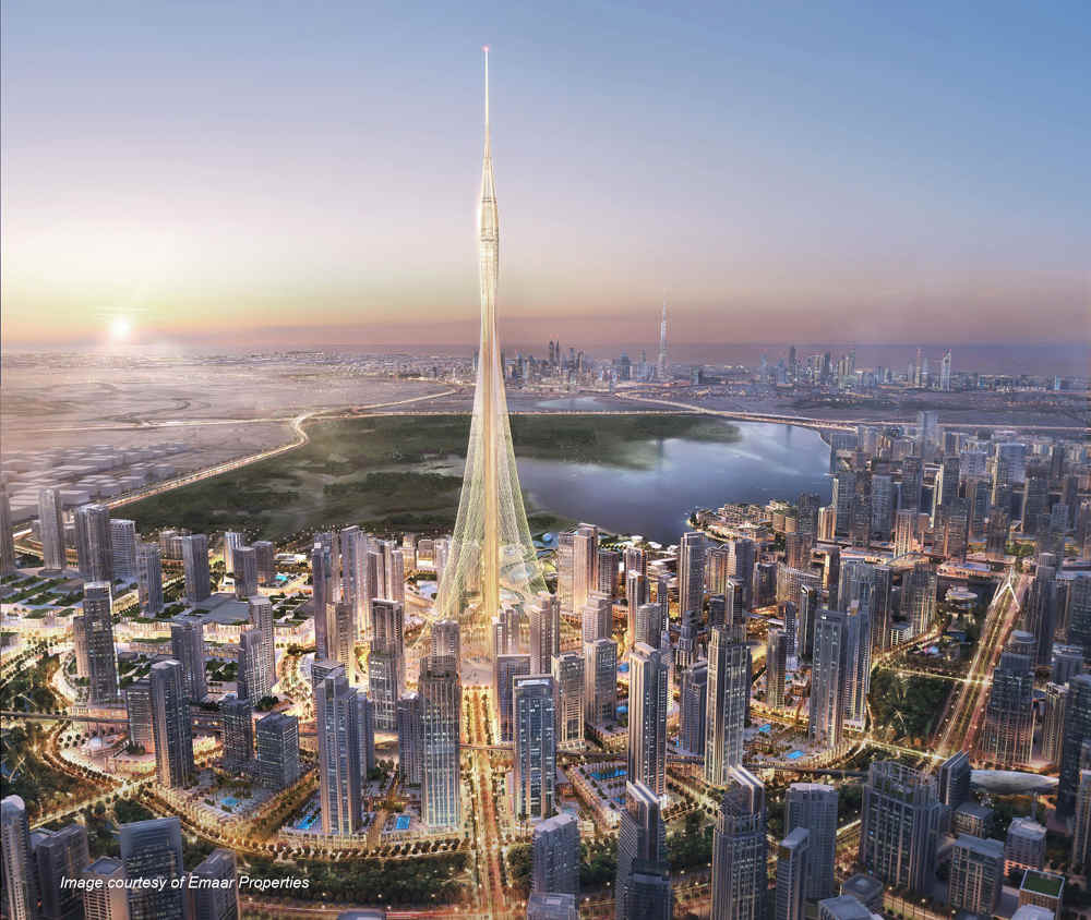 Skyline with Dubai Creek Tower. Aurecon serves as engineer/architect-of-record for the project. Image courtesy of Emaar Properties.