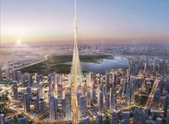 Skyline with Dubai Creek Tower. Aurecon serves as engineer/architect-of-record for the project. Image courtesy of Emaar Properties.