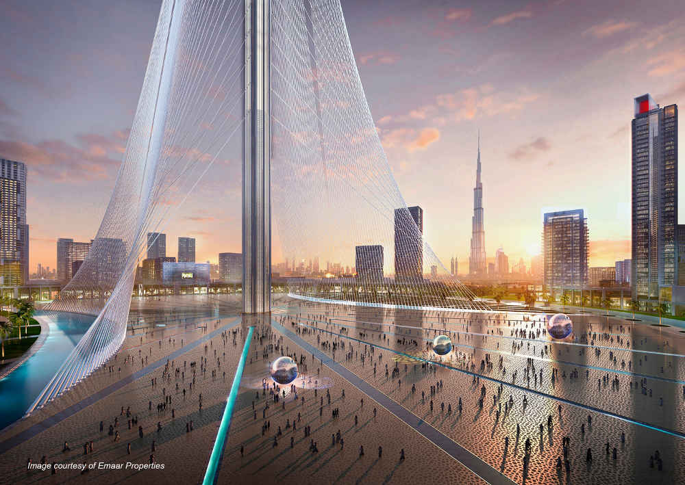 Cable netting at the Dubai Creek Tower. Aurecon serves as engineer/architect-of-record for the project. Image courtesy of Emaar Properties.