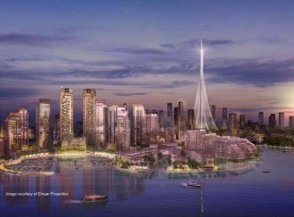View of Dubai Creek Tower. Aurecon serves as engineer/architect-of-record for the project. Image courtesy of Emaar Properties.