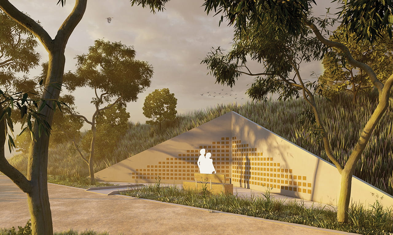 Regard for different religious and societal practices for memorialisation. Architectural impression only (landscape design and render courtesy of McGregor Coxall).