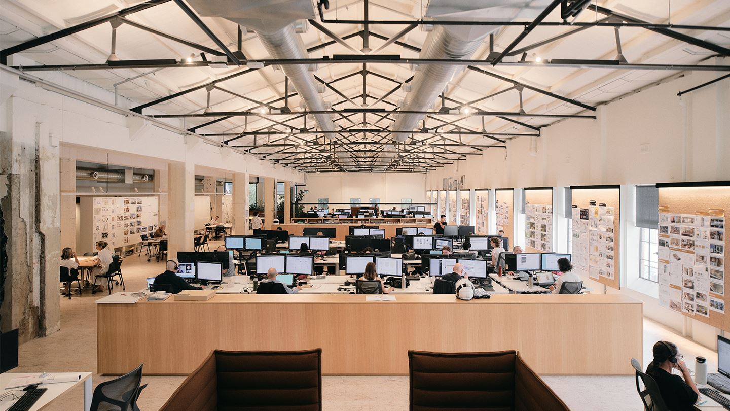 Lighting and design incorporated at the new Hassel studio office in Brisbane.