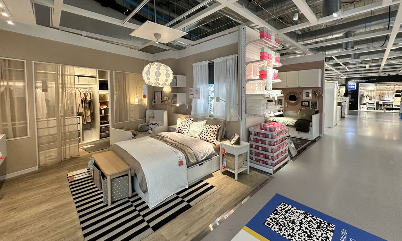 At IKEA, shoppers can walk around a vast showroom filled with modern furniture, home accessories, kitchenware, and smart storage solutions.