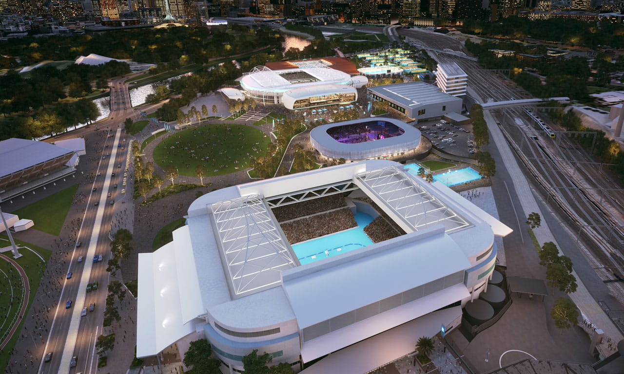 Aurecon provided engineering expertise to Stage 3 Melbourne Park Redevelopment, ensuring close coordination to achieve its architectural intent. Image courtesy of Victorian Government Melbourne Park Redevelopment.
