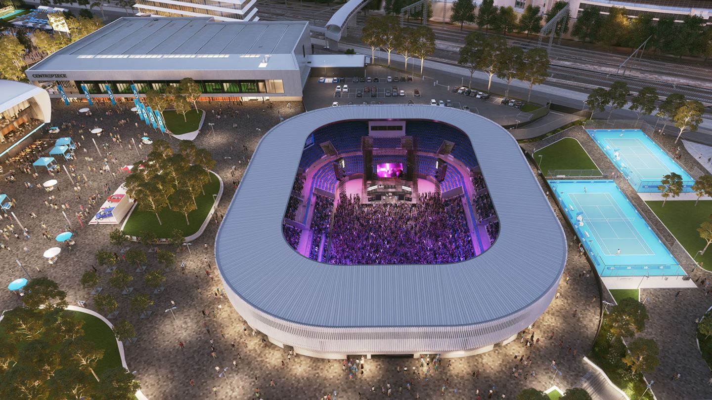 Melbourne Park delivers a year-round calendar of events, as well as the Australian Open and attracts more than 2.5 million visitors annually. Image courtesy of Victorian Government Melbourne Park Redevelopment.