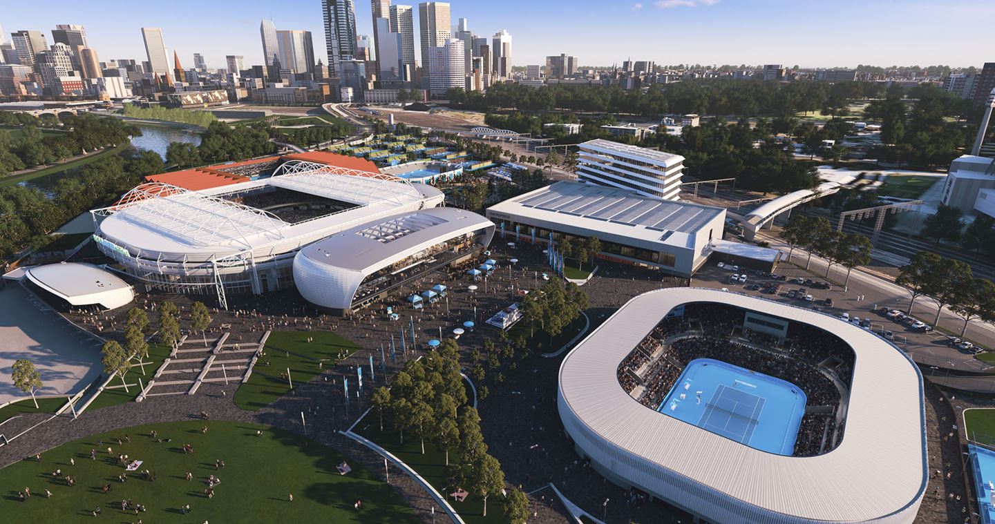World-class sports and entertainment Melbourne Park Stage 3 Redevelopment. Image courtesy of Victorian Government Melbourne Park Redevelopment.