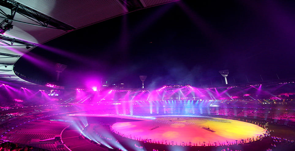 Light show at the 2006 Commonwealth Games opening ceremony at the Melbourne Cricket Ground.