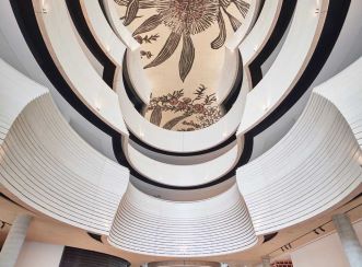 Preston’s overscaled banksia and tea tree is revealed on the acoustic ceiling. © Rhiannon Slatter 2020