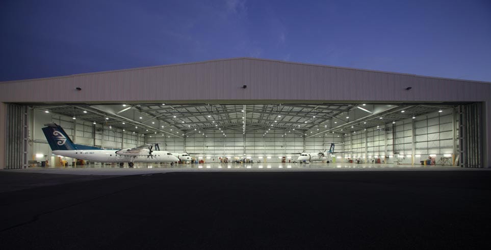 The award-winning airport hangar at Nelson, New Zealand.